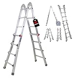 PROREGAL Sprossen-Mehrzweckleiter APOLLO 3-in-1 Aluminiumleiter 4x4 Sprossen bis zu 4m Höhe Traglast 150kg Silber, Treppenleiter Multifunktionsleiter Klappleiter Teleskopleiter Stehleiter Anlegeleiter