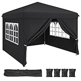 YITAHOME 3x3m Pop up Pavillon mit 4 Seitenteilen,Faltbar Gartenzelt Partyzelt,Camping Pavillon Anti-UV50 Höhenverstellbaren für Outdoor Hochzeit Garten Camping Party,schwarz