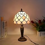 MOLOURK Retro Schlafzimmer Grün Tischlampe Mit Schalter 8 Zoll Tiffany Wohnzimmer Schreibtischlampe Vintage Bar Cafe Perle Nachtlicht Nostalgie E27 Nachttischlampe Harz Base H37CM (Pink)