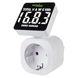 Green Blue Strommessgerät, Energiekostenmessgerät, Digitaler Wattmeter, Stromverbrauchszähler, Energiezähler | 16A Max: 3680 W, Anzeige von verbrauchten kWh und Energiekosten