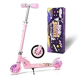 Nattork Scooter für Kinder, Tretroller für Mädchen & Jungen, Tragbar, Leichtgewichtige Faltkonstruktion mit Bremssystem und Höhenverstellbaren Lenkern, bis zu 50 kg Belastbar-Pink