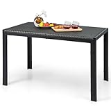 COSTWAY Gartentisch Rattan, 120x71x72cm, Esstisch für 4-6 Personen, rechteckiger Terrassentisch mit Metallrahmen, Balkontisch für Garten, Terrasse, Balkon