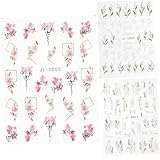 Healvian 3 Blätter Blüten Nagelsticker Selbstklebend Relief Nail Art Aufkleber für DIY Maniküre Nageldekorationen für Alltag und Festliche Anlässe