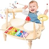 UCAMP Schlagzeug 10-in-1 Musikinstrumente für Kinder Ab 1-3 Jahre Mit Xylophon, Holzspielzeug, Musical Percussion Instrument Tisch - Geschenk für Jungen Und Mädchen