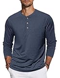 TARAINYA Henley Shirt Herren Baumwolle T-Shirt Langarm Einfarbig mit 3 Knopfleiste Marineblau L
