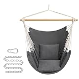 SONGMICS Hängesessel, Hängeschaukel, Hängestuhl mit 2 Kissen, Metallkette, bis 150 kg belastbar, Indoor und Outdoor, Wohnzimmer, Schlafzimmer, anthrazitgrau GDC187G02