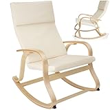 tectake® Holz Schaukelstuhl, Schaukelsessel mit Armlehnen, Rocking Chair, Sessel für Wohnzimmer, Babyzimmer, als Stillstuhl oder Sessel Schlafzimmer, Möbel mit Auflage und Kissen bis 150kg - beige