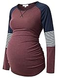 Bhome Langarmshirt Umstands-T-Shirt Colorblock Baseball Tee Casual Schwangerschaft Tunika Top - Rot - Mittel