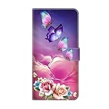 Hülle für Samsung Galaxy S24, Samsung Galaxy S24 Handyhülle, Schutzhülle mit Kartenfach, Samsung Galaxy S24 Tasche, Leder Etui Folio Flip Phone Case Handytasche Klapphülle,Bunter Schmetterling