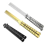 3 Stück Butterfly Kamm Edelstahl Faltbarer Schmetterlings-Kamm Butterfly Frühlings Für (Silber + Gold+Schwarz）Für Haar Barberkamm Haarstyling Zubehör Ein