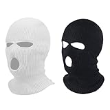 Zhongtou 2 Stück Sturmhaube 3 Loch Gestrickte Skimaske Winter Sturmmaske Balaclava Baumwolle Wintermaske für Damen Herren Winter Motorrad Fahrrad Skifahren (Schwarz + Weiß)