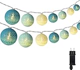 DeepDream Cotton Ball Lichterkette, 6.6M 30 LED Kugeln Baumwollkugeln Lichterkette mit Stecker für Kinderzimmer, Schlafzimmer, Hochzeit, Party, Festival (Türkis)