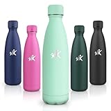 Motswedi Trinkflasche Edelstahl, 500ml 18/8 Edelstahl, Trinkflasche Kinder, BPA-frei, Trinkflasche, Doppelwandig, Thermosflasche, Wasserflasche für Outdoor, Yoga, Kinder, Schule, Fitness, Blaugrün