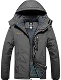 GEMYSE Herren Winterjacke Warme mit Kapuze Wasserdicht Skijacke Winddichte Atmungsaktiv Mehrere Taschen,Eisengrau,XXL