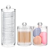 3er Set Kosmetik Organizer – Wattepads Spender & Wattestäbchen Behälter mit Deckel – Transparente Acryl Aufbewahrungsbox für Schminktisch, Badezimmer & Schlafzimmer – Make-up Aufbewahrungssystem