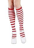 Boland 97040 - Kniestrümpfe mit Streifen, Rot-Weiß, dehnbar, Clown, freches Mädchen, Karneval, Mottoparty