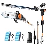 Litheli Stabheckenschere & Hochentaster mit zwei 2.0Ah Akkus, 47 cm Akku Teleskop Heckenschere, abwinkelbarer Kopf und Teleskopstiel zum Schneiden von Ästen, Trimmen.