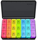 AUVON Tablettenbox 7 Tage Morgens Mittags Abends, Tragbare Pillendose mit Großen Separaten Fächern, Medikamentenbox 7 Tage 3 fächer, lichtundurchlässiger Pillenbox für Medikamente, Vitamine Fischöle