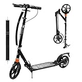 Habib Gruppe Cityroller für Erwachsene & Jugendliche mit Doppelter Federung und Handbremse – Klappbarer Tretroller mit 200mm Rädern, bis 100kg Belastbar, 3-Stufen Höhenverstellbar