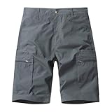 Herren Bermuda mit Taschen Cargo Kurze Hosen Sommer Shorts Einfache Bequeme Loose Fit für Outdoor Reisen Tägliche Verwendung Leichte Shorts Vintage Elastische Taille Casual Mode, U Grau, 26