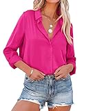 NONSAR Bluse Damen Elegant Lange Ärmel Hemdbluse mit Stehkragen Büroblusen Lässige Oberteile(9352M,Rosarot)