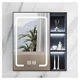Intelligenter Medizinschrank, an der Wand montierter Kosmetikspiegelschrank mit Lagerregal, LED-Lampe, geeignet für Flure, Schlafzimmer und Wohnzimmer (Farbe: Grau, Größe: 60 cm)