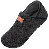 OBBYCO Damen Hausschuhe Herren Casual Pantoffeln Memory Foam Pluesch Hausschuhe mit Geschlossene Rueckseite Indoor Outdoor Schuhe, Schwarz 40 EU