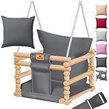 KIDIZ® Babyschaukel Kinderschaukel für Babys ab 6 Monaten und Kleinkinder bis 3+ Jahre | Holzschaukel Schaukelsitz höhenverstellbar & mit Polsterung | Schaukel für drinnen und draußen, Anthrazit
