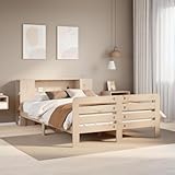 Qnhdfrt Massivholzbett Kiefer 140x190 cm mit Lattenrost und 7 Ablagen Stabiles Bettgestell mit Kopfteil Rustikales Design für erholsamen Schlaf