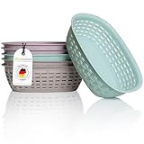 idea-station Aufbewahrungskorb Plastik in Rattan Optik - 6 Stück - 2L / 25.5x18x7.5 cm - pastell - stapelbarer Korb Aufbewahrung - kleine Körbchen Bad - Organizer Körbe & Behälter