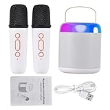 Funien Tragbares Mikrofon- und Soundbox-Set, Mini-Karaoke-Maschine, BT-Lautsprecher mit 2 Mikrofonen, kabelloser Heim-Außenlautsprecher, wiederaufladbare Sprachbox und Handmikrofon,