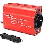 LVYUAN 300W Wechselrichter DC 12 V auf 230V AC Spannungswandler Auto Konverter mit Dual USB Ports & EU-Steckdosen Kfz-Ladegerät-Adapter Stromumwandler, Rot Aluminiumlegierung Körper