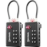 TSA Schlösser mit Öffnungsanzeige – Kofferschlösser mit 4-stelligem Zahlencode – Gepäckschlösser für Koffer, Rucksack und Reisegepäck – 2 Stück, Schwarz
