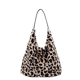 PNZLZIA Leoparden-Geldbörse – Y2K-Geldbörse, flauschige Hobo-Handtasche für Damen, Schultertasche mit Leoparden-Print (Khaki)