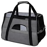 yeeplant Transporttasche für Katzen und kleine Hunde, tragbar, verstellbarer Gurt, mit Netzfenstern, Grau, 41 x 24 x 31 cm