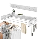 Donken Wäscheständer Wandmontage, Wäschetrockner Wand, 80cm Wäscheständer Wand ausziehbar für Badezimmer, Balkon, Terasse, platzsparend Wandwäschetrockner ideal für Indoor & Outdoor (Weiß - 80cm)