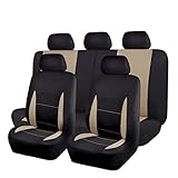 Flying Banner Stoff Autositzbezüge Komplettset Universal Set (Vollständige Reihe, Beige und Schwarz)