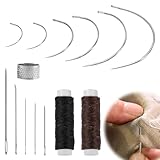 keyxer 14 Stück Ledergarn Ledernadel, Sattlernadel Rundnadel Dünn Leder Nadel Gebogene Nadel, Nähnadeln, Ledergarn Gewachst, Nadel und Faden Set, Leder Nähset Polsternadeln für Lederhandwerk