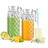 2 Pack 1.1L Wasserkaraffe kanne mit Deckel und Griff, Acryl Transparenter Karaffe Krug, Wasserkrug Pitcher für Kühlschrank, Leicht zu Reinigender Karaffe Glas für Milch (2Pack 1.1L)