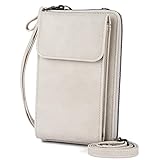 Kememo Handy Umhängetasche Damen, PU Leder Handytasche zum Umhängen mit Geldbörse Kartenfächer, Crossbody Umhängetaschen Geldbeutel Brieftasche Kleine Tasche, Cremeweiß