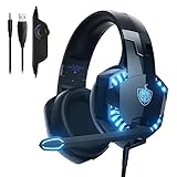 PHOINIKAS Gaming Headset für PS4/PS5/PC/Xbox One/Switch mit 3D-Surround-Sound, Mikrofon mit Geräuschunterdrückung, LED-Leuchten, 50MM Ohrenschützer, Über-Ohr-Kopfhörer mit 3.5mm Kabel