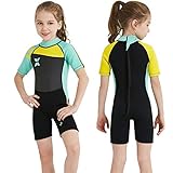NATYFLY Neoprenanzug Kinder 2.5mm Neopren Thermal Badeanzug Jungen Mädchen Lange/Kurze Ärmel Tauchanzug Zurück Reißverschluss Einteilige Badebekleidung