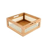 YAHUAN Gewebter Holzkorb Holzaufbewahrungsbox Dekorativer rustikaler Korb Bambuskorb mit integrierten Griffen für Küche, Speisekammer, Schrank, Büro, Schlafzimmer, rustikale Landhausdekoration (braun)