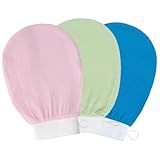 3Stück Peelinghandschuh, Exfoliating Gloves Waschhandschuh Körper Duschhandschuh Massage Peeling Handschuh Handschuhe für Körper Und Gesicht - Grün,Blau,Rosa