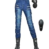 KHAMEO Damen Slim Fit Motorrad Jeans Mit Protektoren Knie Und Hüftprotektoren Stretch Slim Fit Denim Motorradhose Cargo Motorradjeans Schutzhose Biker Pants (Blue,L)