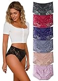 HiaLegion Slips Spitzen Damen Höschen Frauen Sexy Unterhosen Hochbund Spitzenbesatz Womens High Waist Pantys Hipster Unterwäsche Damen 6er XL