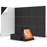 Quadratische Akustikplatten selbstklebend 18St., TONOR Schallabsorber Schallschutz mit Hochdichte Wandfliesen Schall Dämmung 30x30x0,9cm für Studio, Büro, Akustische Behandlung Wanddekoration Schwarz
