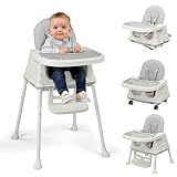 LEADZM 4 in 1 Babyhochstuhl, Umbaubar zum Laufrad und Lauflernwagen, Hochstuhl Baby mit Abnehmbares Doppeltablett und Universalrädern, Mitwachsend ab 0-36 Monate Babystuhl, Grau