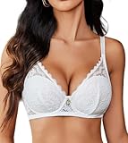 Avidlove Damen Push Up BH Spitze Bügel Minimizer Bra Sexy V-Ausschnitt BHS Vollschalen Ungepolsterte Bralette Tägliche BH-Unterwäsche Weiß S