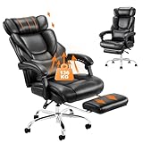 COLAMY Bürostuhl mit Fußstütze-Ergonomischer Stuhl mit hoher Rückenlehne und abnehmbarem Lendenkissen, 90-135°verstellbar, Dickes Leder für Home Office Work Comfort, Schwarz